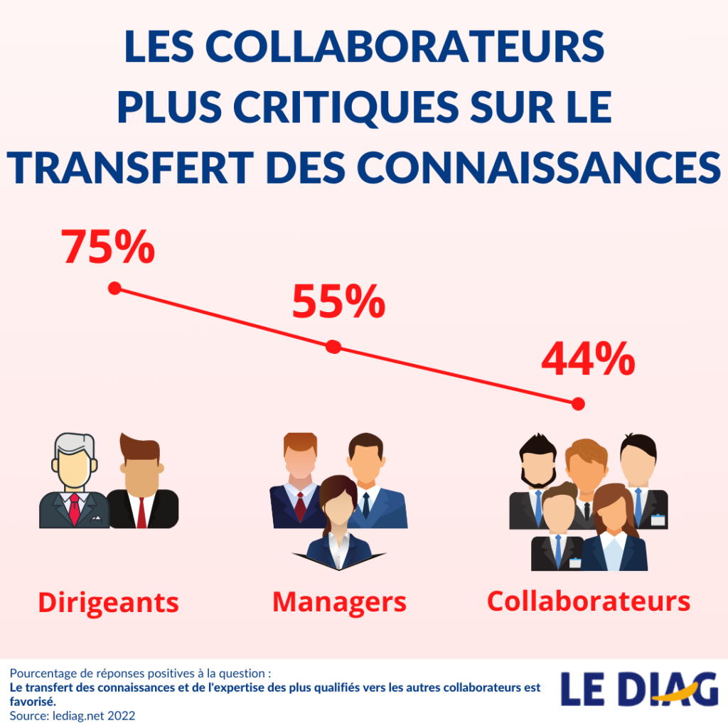 les collaborateurs plus critiques que les dirigeants sur le transfert de connaissances. infographie LEDIAG